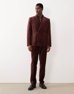 Schmale Anzughose aus Baumwollsamt in Dunkelbraun mit Bundfalten-Brown Brown 46 Short