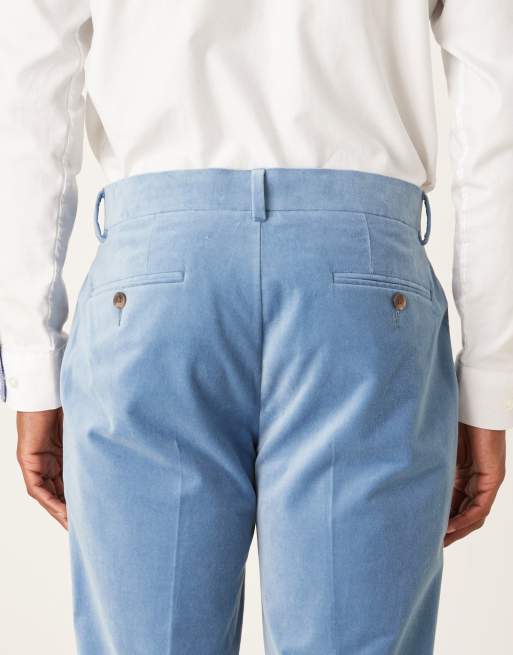 ASOS DESIGN – Schmale Anzughose aus Baumwollsamt in Hellblau mit Bundfalten, 4 von 5