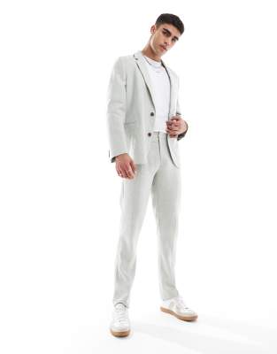 ASOS DESIGN – Schmale Anzughose mit Leinenanteil in Hellgrün mit Fischgrätmuster - view 1