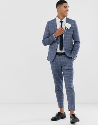 asos blue check suit