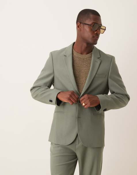 ASOS DESIGN – Schmale Anzugjacke aus Twill in Grün - view 1