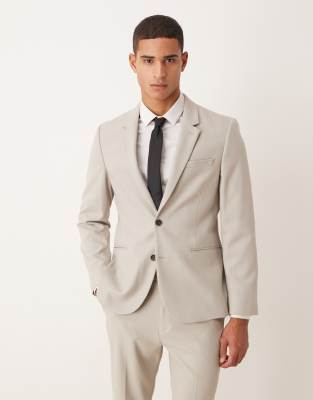 Schmale Anzugjacke aus Twill in Steinbeige-Neutral Neutral 56 Regular