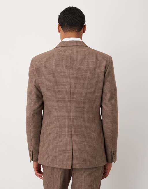 ASOS DESIGN – Schmale Anzugjacke aus Wollgemisch mit Glencheck-Karomuster in Braun, 4 von 5