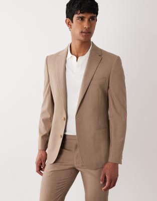 Schmale Anzugjacke in Braun mit dezentem Karomuster Braun 52 Regular