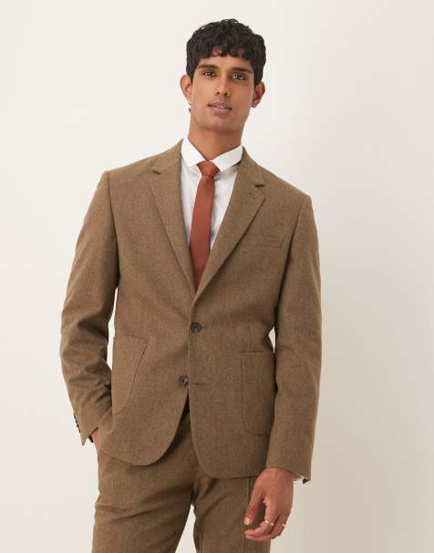 ASOS DESIGN – Schmale Anzugjacke in Braun mit Wollanteil - view 1