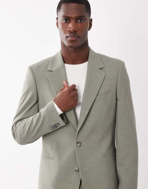 ASOS DESIGN – Schmale Anzugjacke in Hellgrün mit kleinem Karomuster - view 1