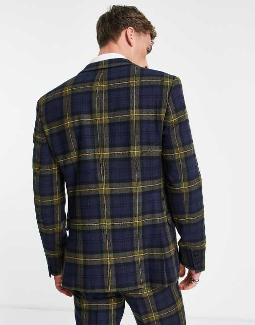 ASOS DESIGN – Schmale Anzugjacke in Marineblau und Gelb kariert, 2 von 4