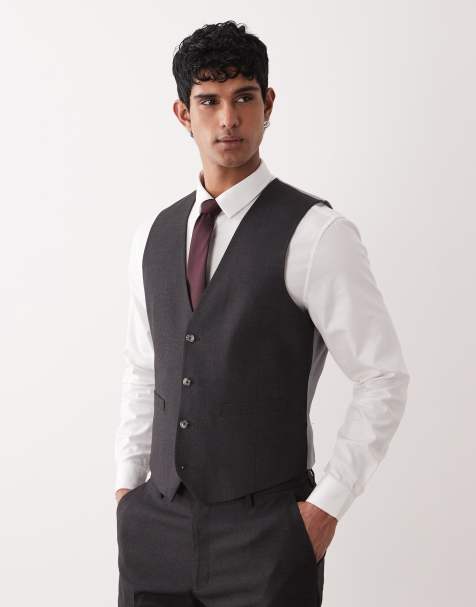 ASOS DESIGN – Schmale Anzugweste in Mittelgrau - view 1