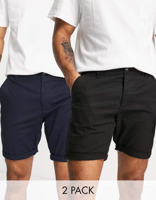 ASOS DESIGN – Schmale Chino-Shorts in Schwarz & Marine im 2er-Pack, Rabatt