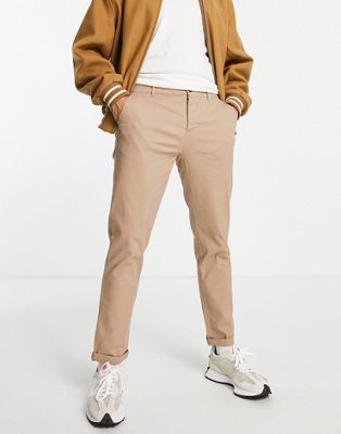 ASOS DESIGN – Schmale Chinohose in Stone-Neutral