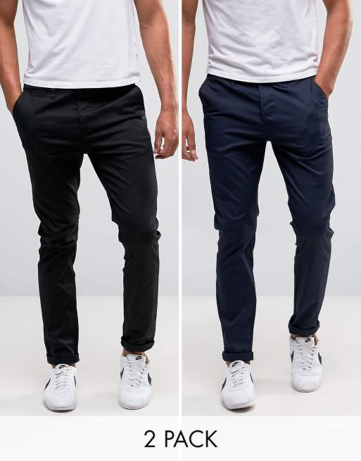 ASOS DESIGN – Schmale Chinohosen in Schwarz und Marine im 2er-Set, Rabatt