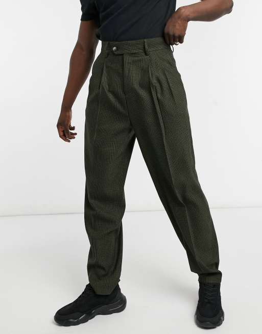 ASOS DESIGN – Schmale, elegante Hose aus Wollmischgewebe mit hohem Bund und einfarbigem Karomuster