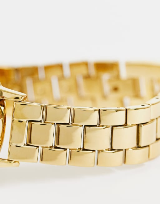 ASOS DESIGN – Schmale, goldfarbene Armbanduhr mit Zifferblatt in Stahlgrau, 2 von 4