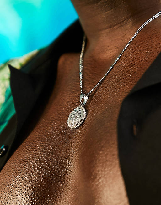 ASOS DESIGN – Schmale Halskette aus wasserfestem Edelstahl mit ovalem St.  Christophorus-Anhänger in Silberoptik, 2 mm – SILVER
