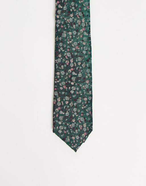 ASOS DESIGN – Schmale Krawatte in Dunkelgrün und Rosa geblümt