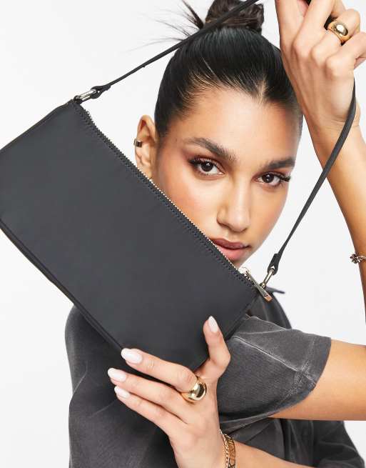 ASOS DESIGN – Schmale Nylon-Schultertasche in Schwarz im Stil der 90er