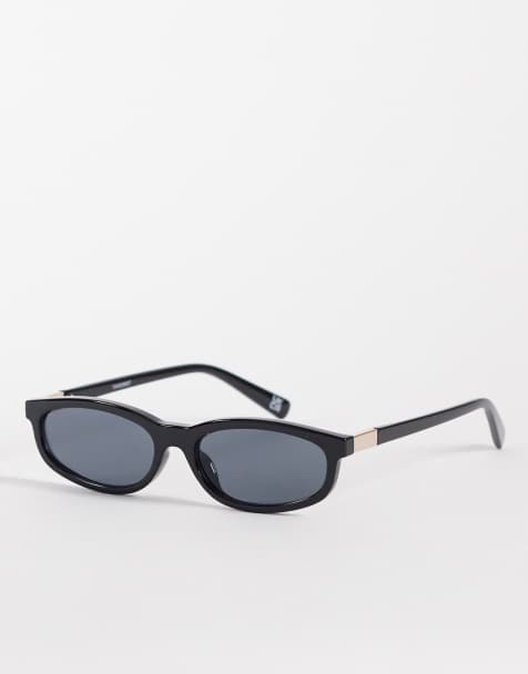 ASOS DESIGN – Schmale, oval-eckige Sonnenbrille in Schwarz - view 1