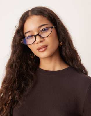 ASOS DESIGN - Schmale, ovale Brille mit Schildpattoptik und klaren Gläsern mit Blaulichtfilter-Brown