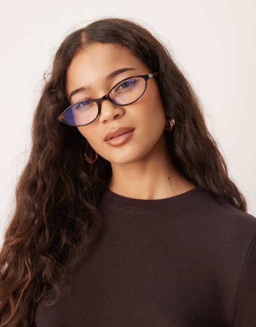 ASOS DESIGN – Schmale, ovale Brille mit Schildpattoptik und klaren Gläsern mit Blaulichtfilter