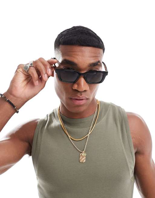ASOS DESIGN – Schmale, quadratische Sonnenbrille in Schwarz mit getönten Gläsern, 4 von 4
