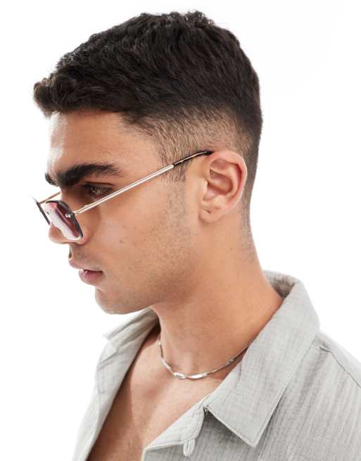 ASOS DESIGN - Schmale, randlose Sonnenbrille in Goldoptik mit violetten Gläsern , 4 von 4