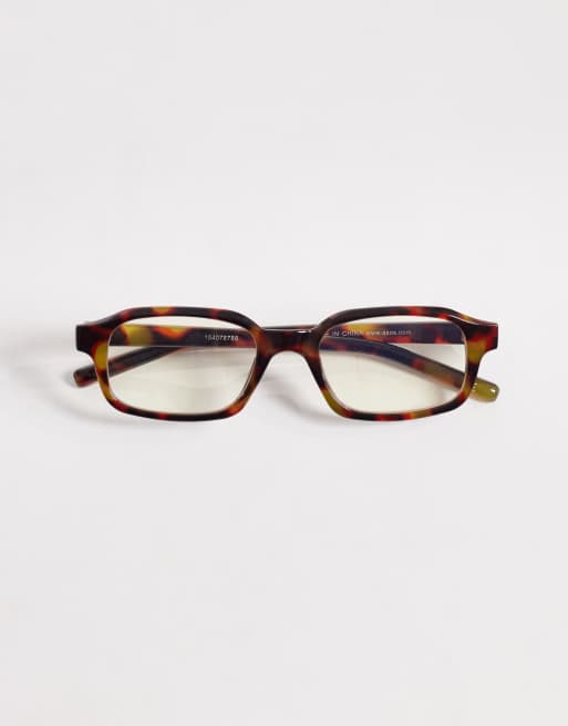 ASOS DESIGN – Schmale, rechteckige Brille in Schildpattoptik mit klaren Gläsern, 3 von 3
