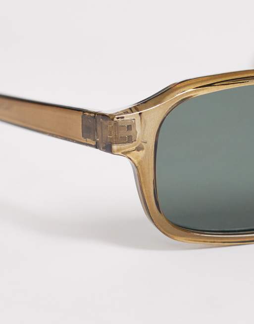 ASOS DESIGN – Schmale, rechteckige Sonnenbrille in Grün mit grünen Gläsern, 2 von 3