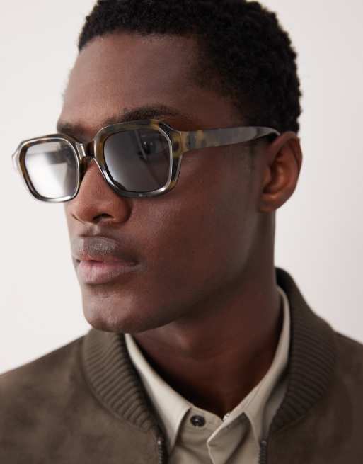 ASOS DESIGN – Schmale, rechteckige Sonnenbrille in grüner Schildpattoptik mit getönten Gläsern, 3 von 3