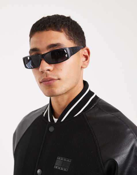 ASOS DESIGN – Schmale, rechteckige Sonnenbrille in Mattschwarz mit rauchig getönten Gläsern - view 1