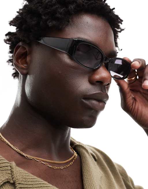 ASOS DESIGN – Schmale, rechteckige Sonnenbrille in Schwarz mit getönten Gläsern, 3 von 4