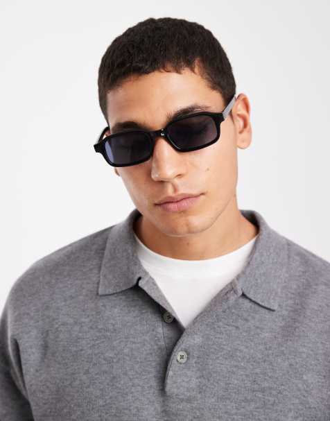 ASOS DESIGN – Schmale, rechteckige Sonnenbrille in Schwarz mit rauchig getönten Gläsern - view 1