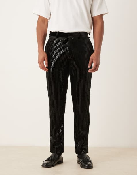 ASOS DESIGN – Schmale Samt-Anzughose in Schwarz mit Paillettenbesatz - view 1