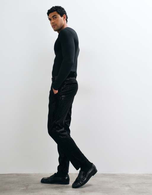 ASOS DESIGN – Schmale Samt-Anzughose in Schwarz mit Paillettenbesatz, 3 von 5