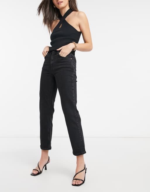 ASOS DESIGN – Schmale Stretch-Jeans mit hoher Taille und geradem Bein in verwaschenem Schwarz