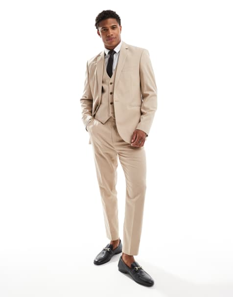 ASOS DESIGN – Schmaler Anzug mit Prince-of-Wales-Karo in farblich abgestimmten, neutralen Tönen - view 1