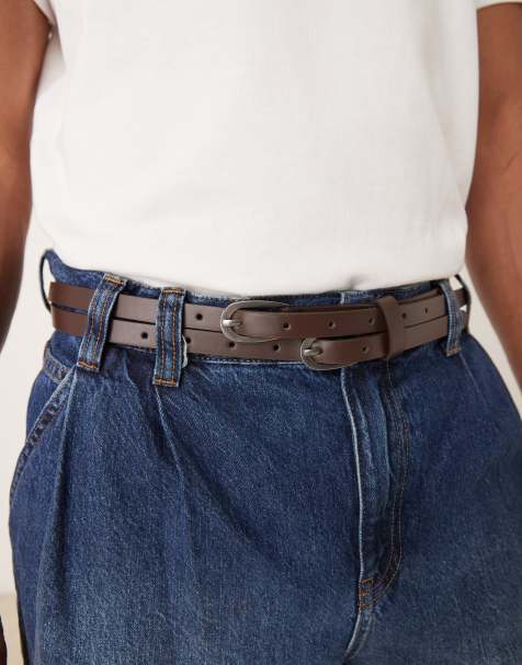 ASOS DESIGN – Schmaler Gürtel mit Doppelriemen aus braunem Kunstleder - view 1