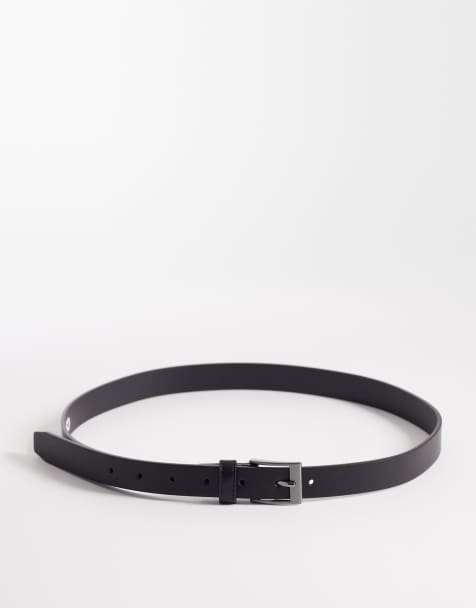 ASOS DESIGN – Schmaler Kunstledergürtel in Schwarz mit stahlgrauer Schnalle - view 1