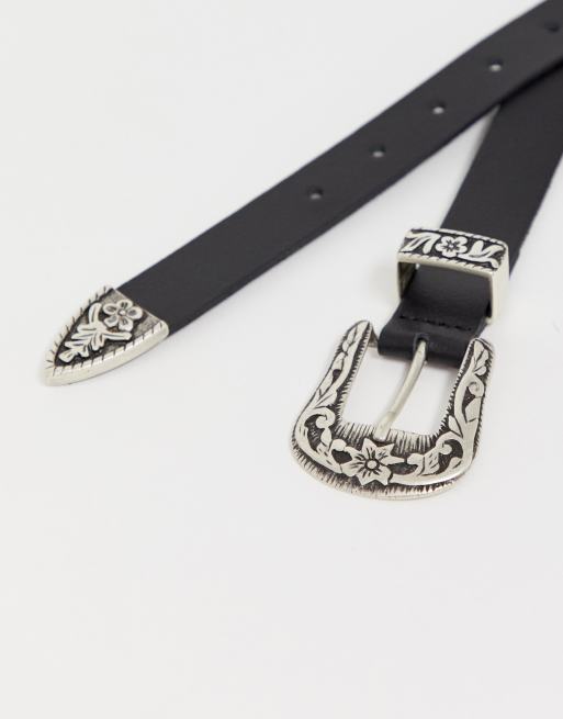 ASOS DESIGN – Schmaler, schwarzer Westerngürtel aus Leder, 4 von 4