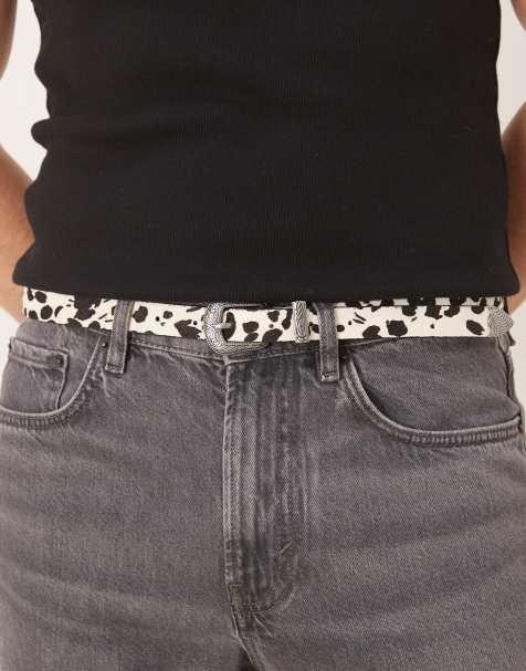 ASOS DESIGN – Schmaler Western-Gürtel aus Leder mit Kuhfellmuster - view 1