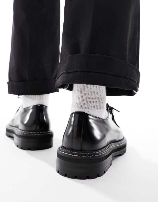 ASOS DESIGN – Schnürschuhe in Schwarz aus Leder mit Mokassinnaht, 3 von 4