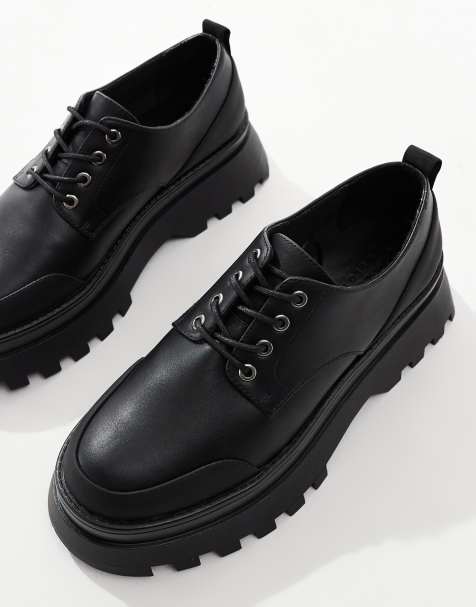 ASOS DESIGN – Schnürschuhe in Schwarz mit dicker Sohle und Gummi-Detail - view 1