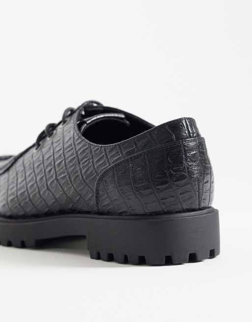ASOS DESIGN Schnürschuhe mit Blatteinsatz in Schwarz in Kroko-Optik, 5 von 5