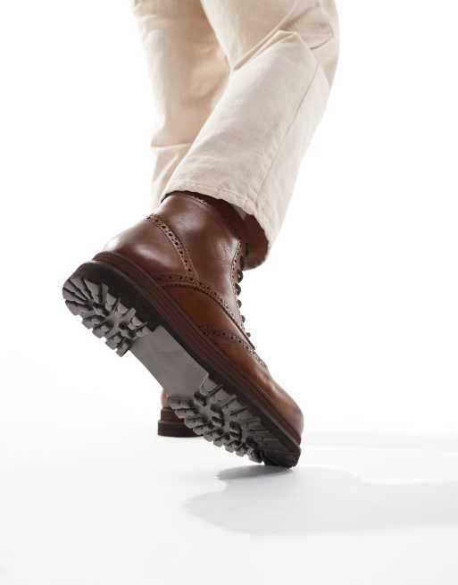 ASOS DESIGN – Schnürstiefel aus hellbraunem Leder mit Doppelstocksohle, 4 von 4