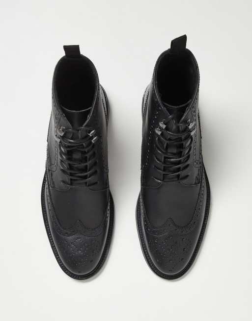 ASOS DESIGN – Schnürstiefel aus Leder in Schwarz im Budapester