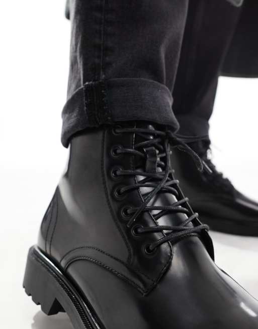 ASOS DESIGN – Schnürstiefel aus Leder in Schwarz poliert , 3 von 4