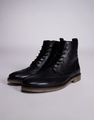 Schnürstiefel aus Leder in Schwarz Schwarz 40.5