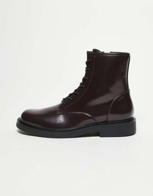 ASOS DESIGN – Schnürstiefel aus Polido-Leder in Burgunderrot mit Reißverschluss an der Innenseite, 3 von 3