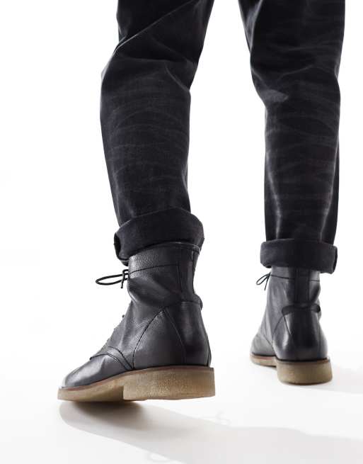 ASOS DESIGN – Schnürstiefel aus schwarzem Leder mit Natursohle, 3 von 4