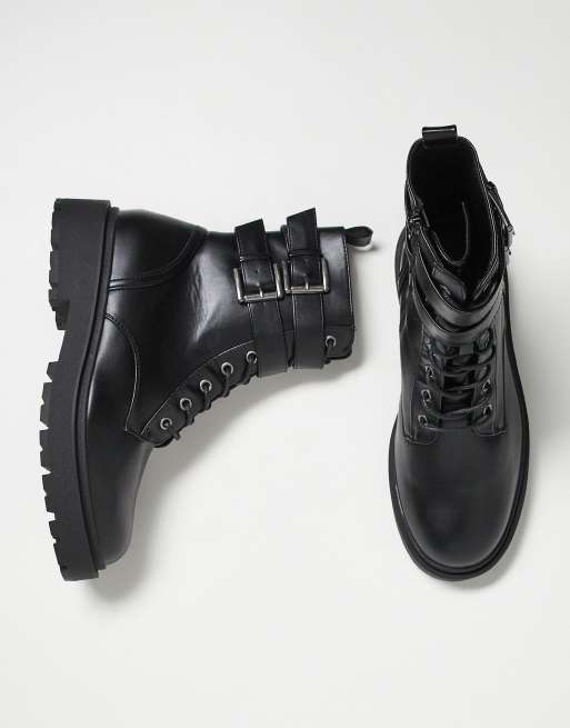 ASOS DESIGN – Schnürstiefel in Schwarz mit dicker Sohle und Riemen, 3 von 4