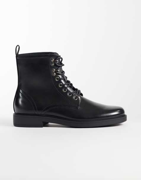 ASOS DESIGN Schnürstiefel mit Hakenösen in Schwarz - view 1